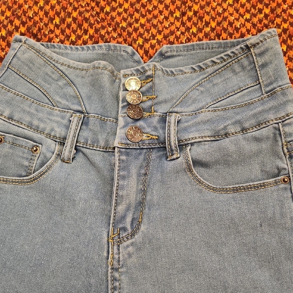 SHEIN High Waist Denim Shorts Light Blue - Picture 3 of 11
